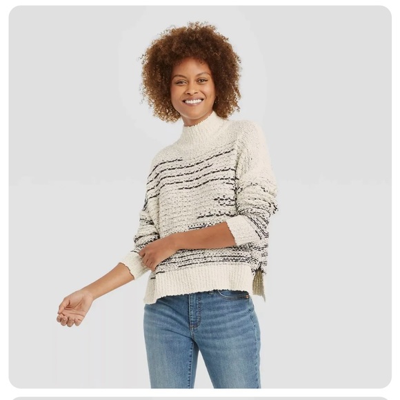 Sweaters - Mock Turtleneck Distressed Sweater